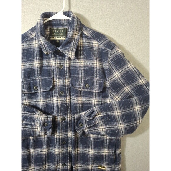 Jachs New York Mens Flannel Jacket Large Blue Plaid Wool Shacket Chore Coat - Picture 2 of 13